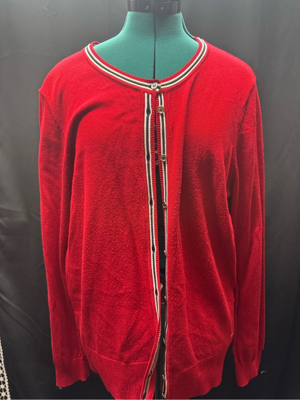 Tommy Hilfiger Red Women's Cardigan with Striped Trim